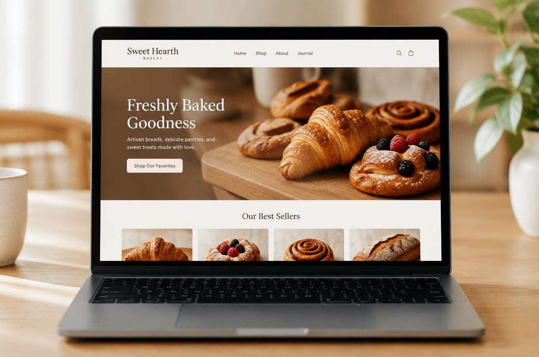 Bakery website shown on a laptop
